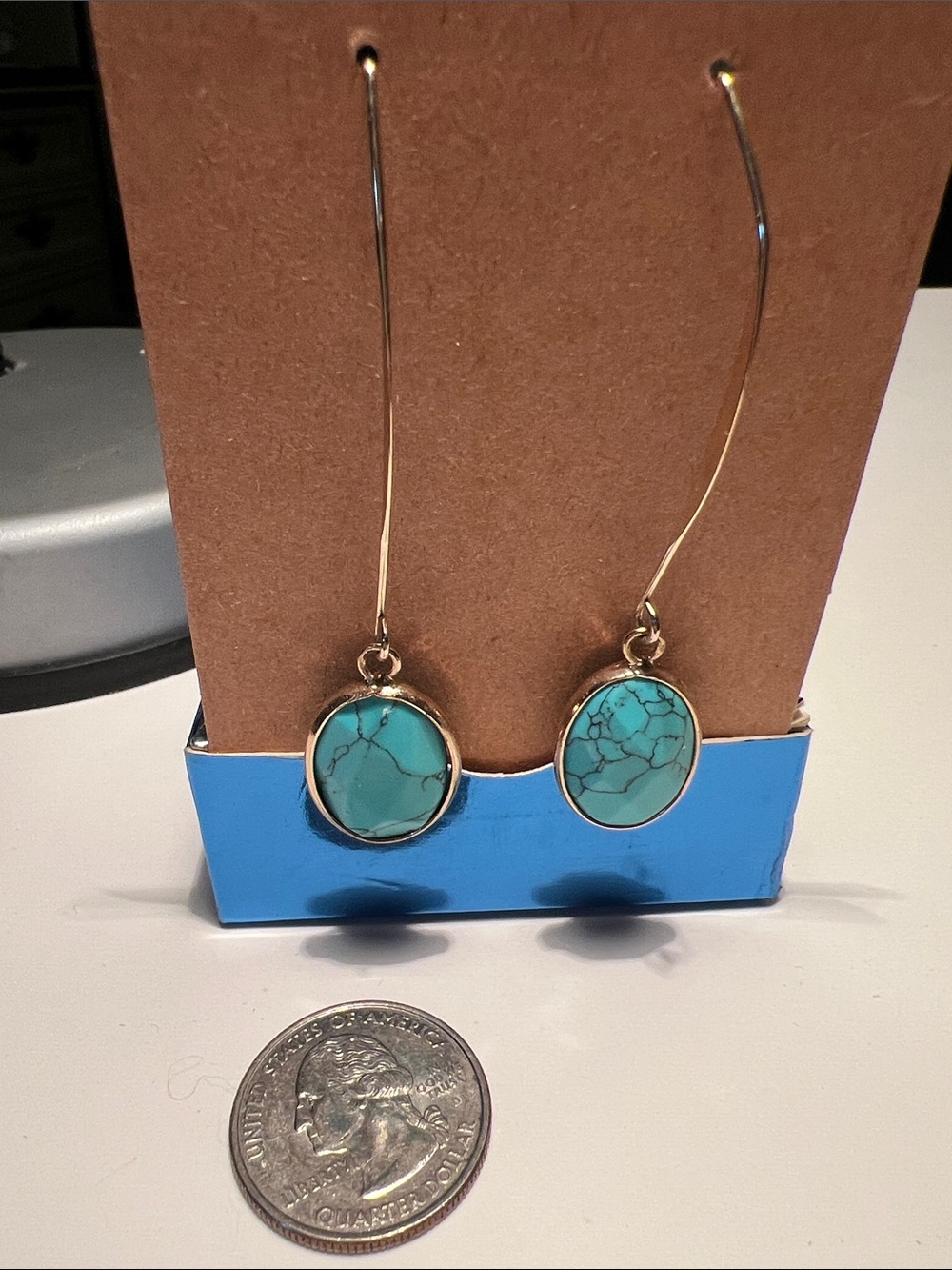Gold Drop Earrings with Turquoise Stone Dangles